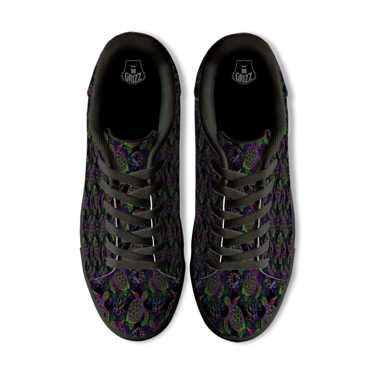 Turtle Sea Psychedelic Print Pattern Black Low Top Sneakers-grizzshop