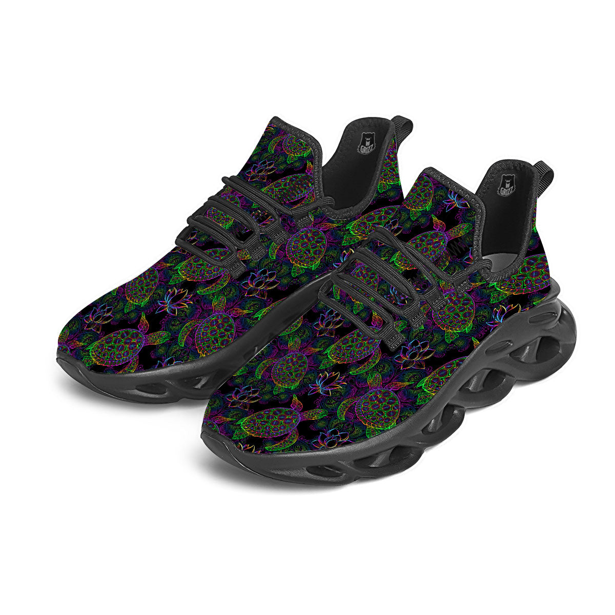 Turtle Sea Psychedelic Print Pattern Black Running Shoes-grizzshop