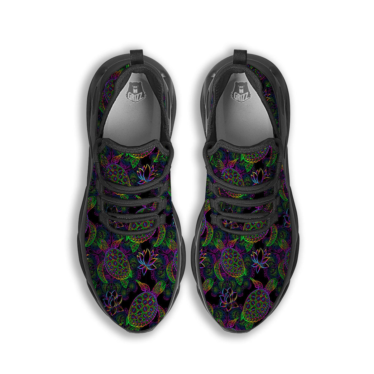 Turtle Sea Psychedelic Print Pattern Black Running Shoes-grizzshop