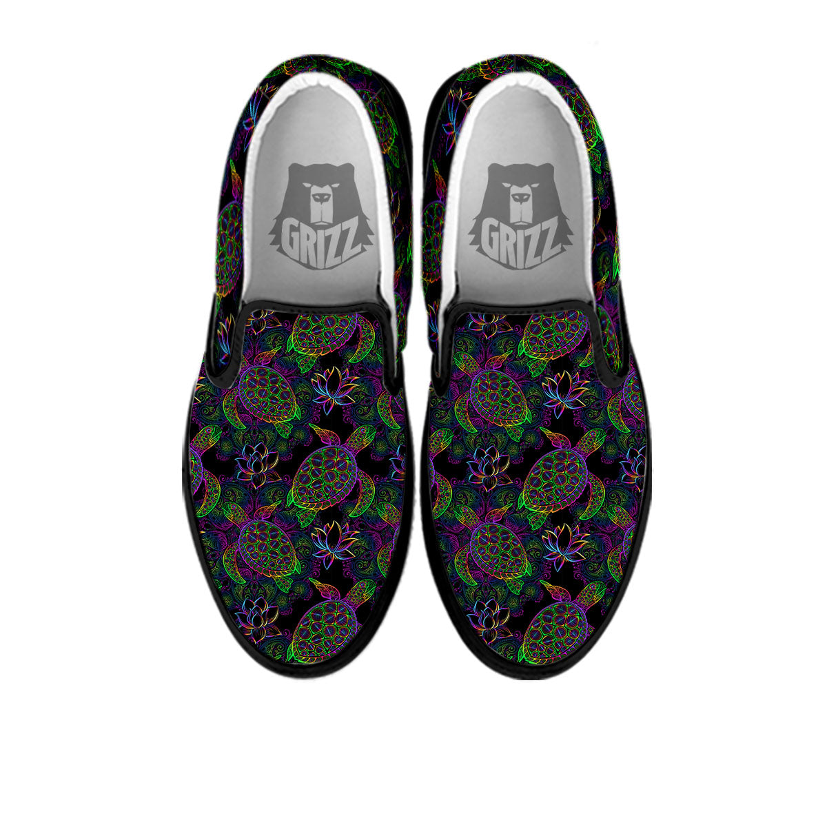 Turtle Sea Psychedelic Print Pattern Black Slip On Shoes-grizzshop