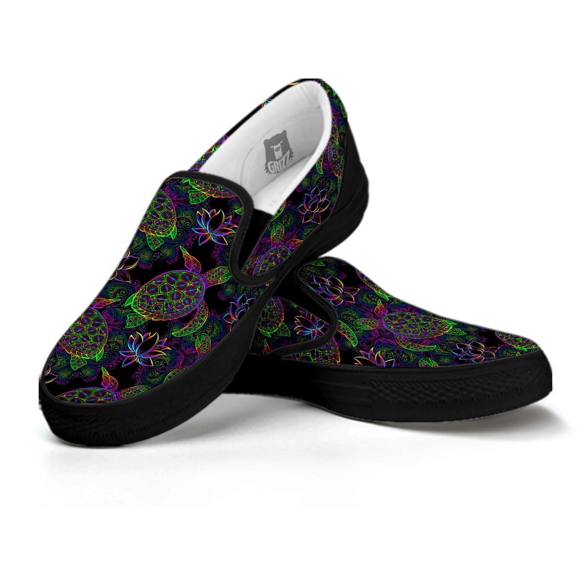 Turtle Sea Psychedelic Print Pattern Black Slip On Shoes-grizzshop