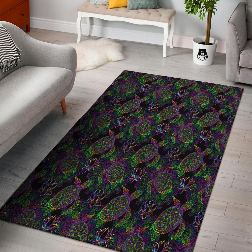 Turtle Sea Psychedelic Print Pattern Floor Mat-grizzshop