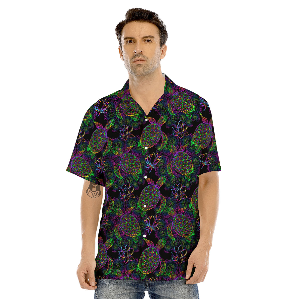 Turtle Sea Psychedelic Print Pattern Men's Hawaiian Shirt-grizzshop