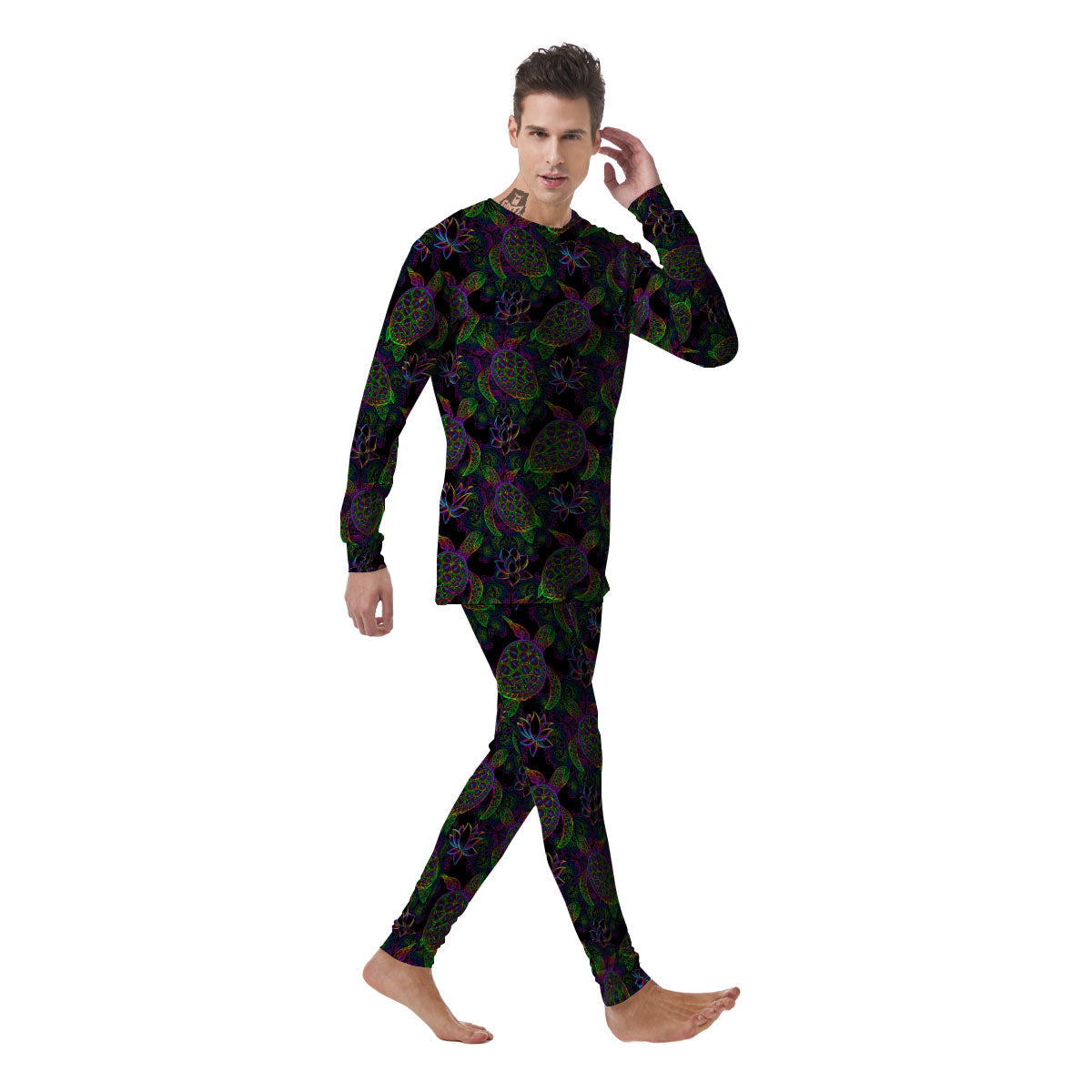 Turtle Sea Psychedelic Print Pattern Men's Pajamas-grizzshop