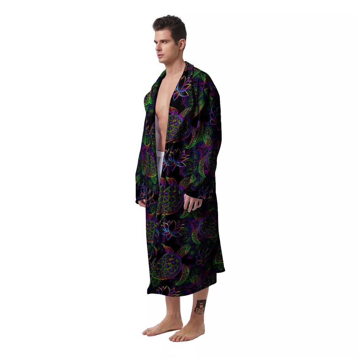 Turtle Sea Psychedelic Print Pattern Men's Robe-grizzshop