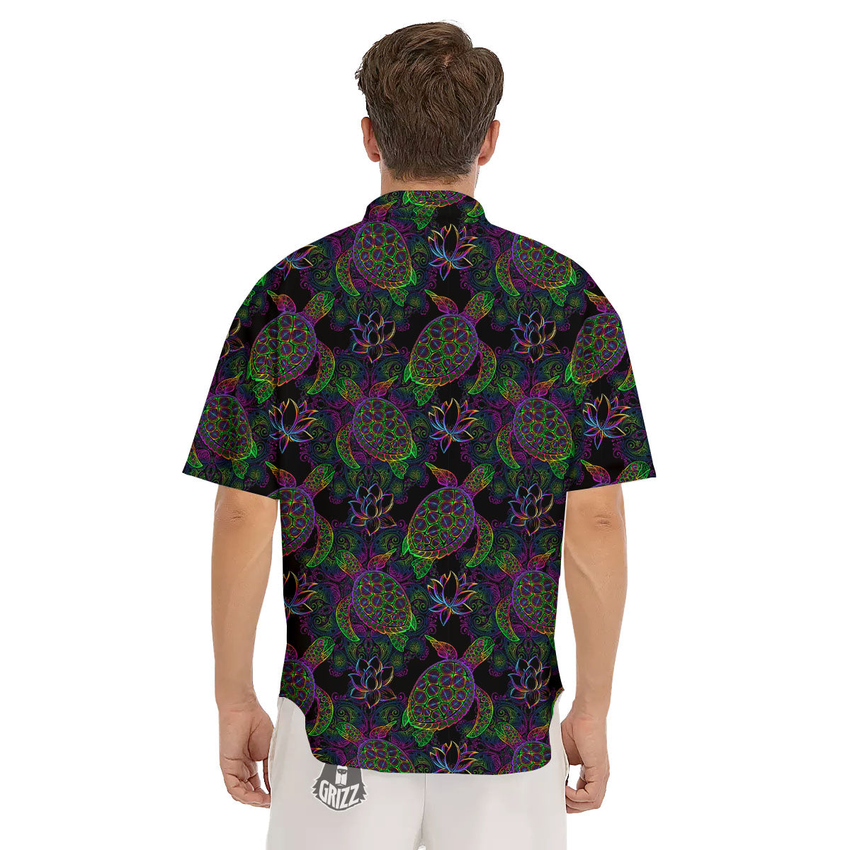 Turtle Sea Psychedelic Print Pattern Men's Short Sleeve Shirts-grizzshop