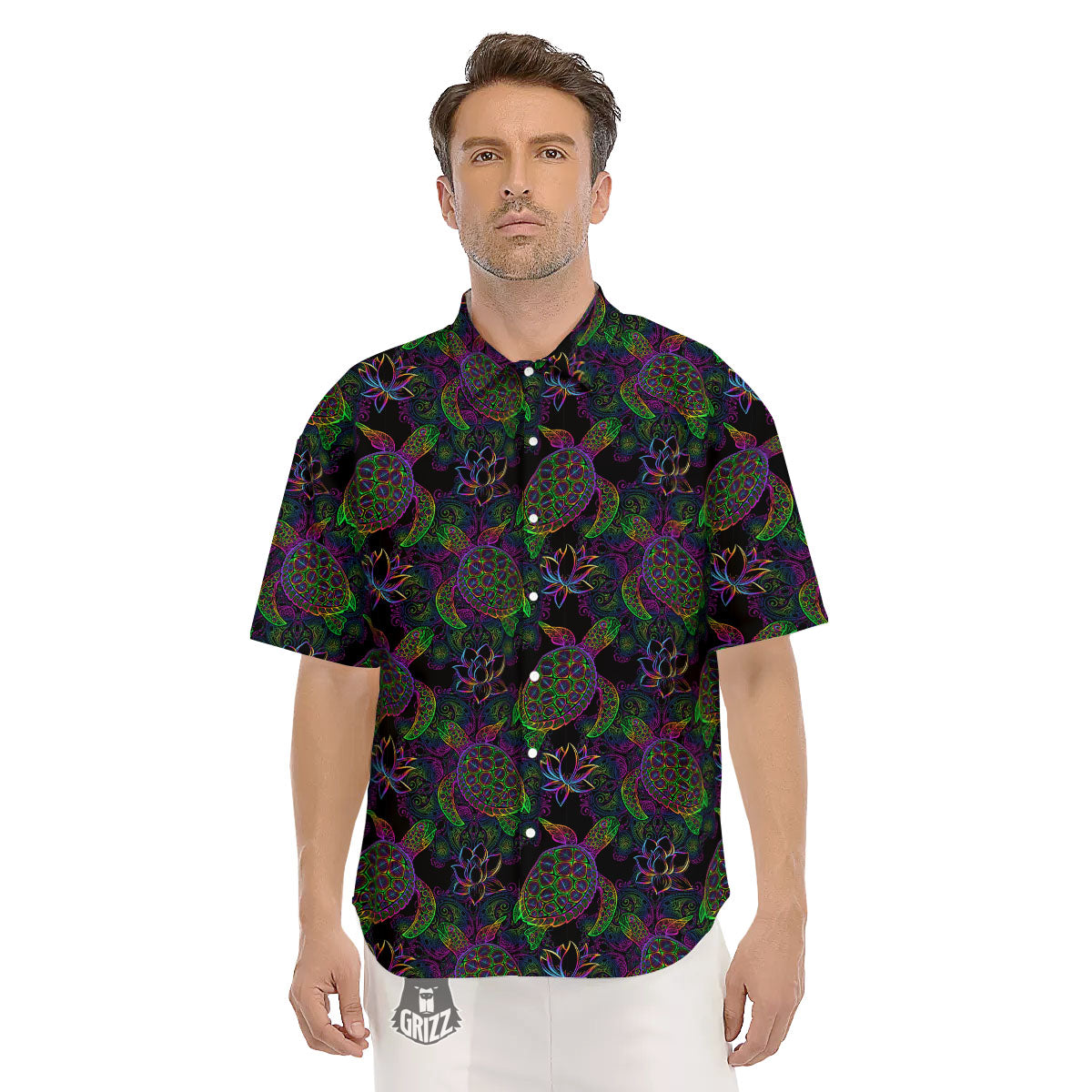 Turtle Sea Psychedelic Print Pattern Men's Short Sleeve Shirts-grizzshop
