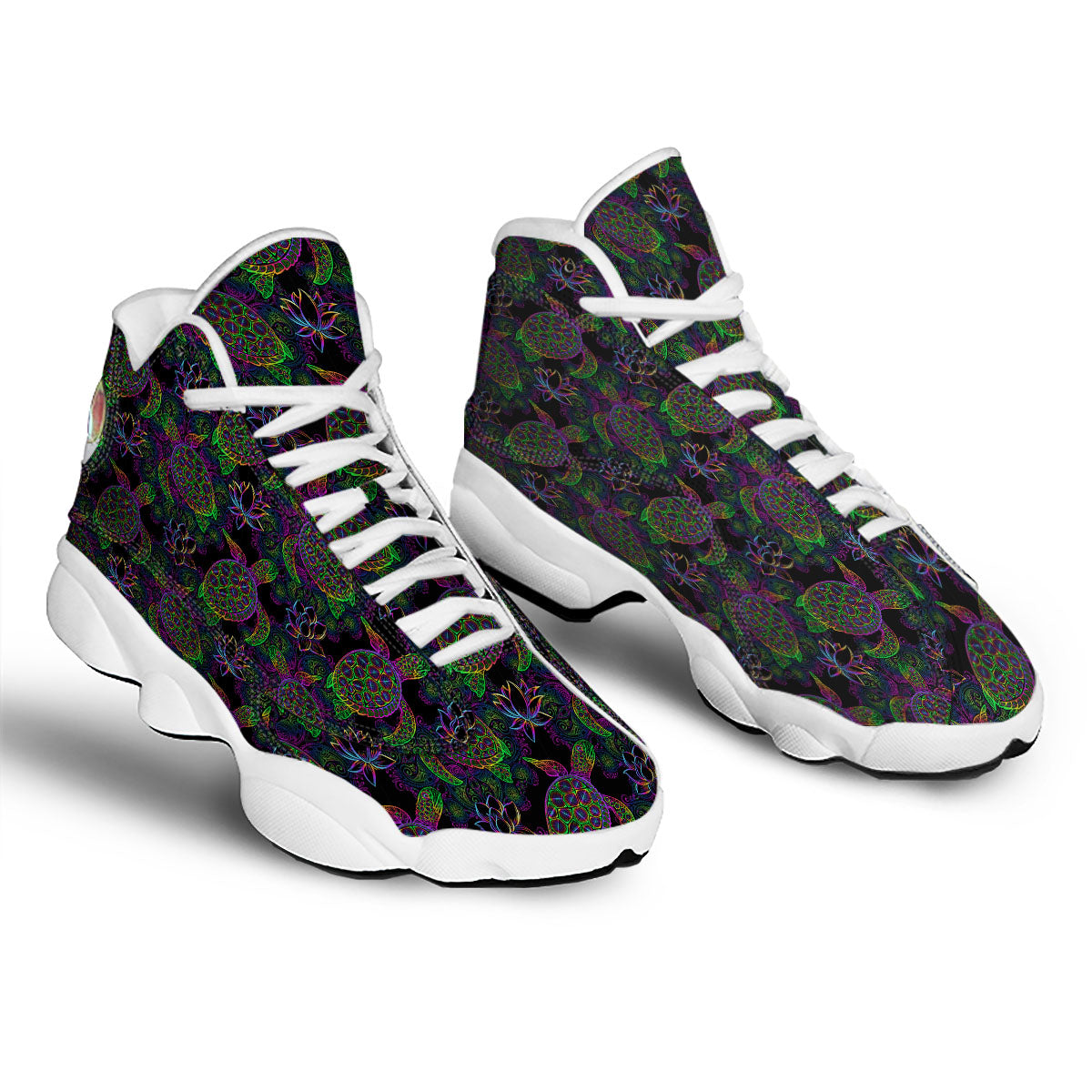 Turtle Sea Psychedelic Print Pattern White Basketball Shoes-grizzshop