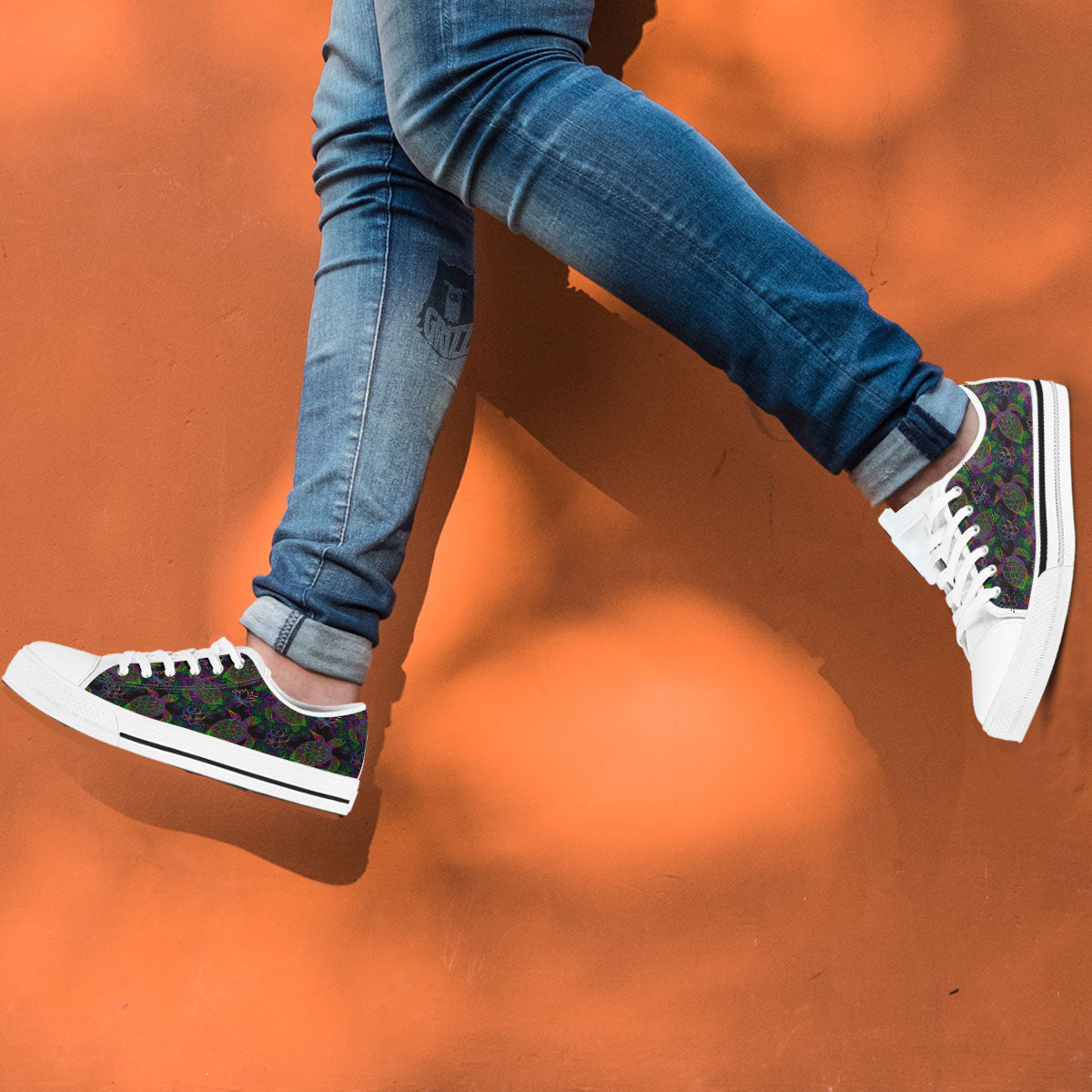 Turtle Sea Psychedelic Print Pattern White Low Top Shoes-grizzshop