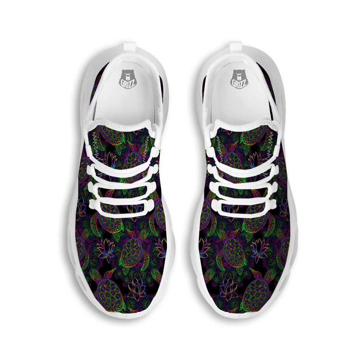 Turtle Sea Psychedelic Print Pattern White Running Shoes-grizzshop