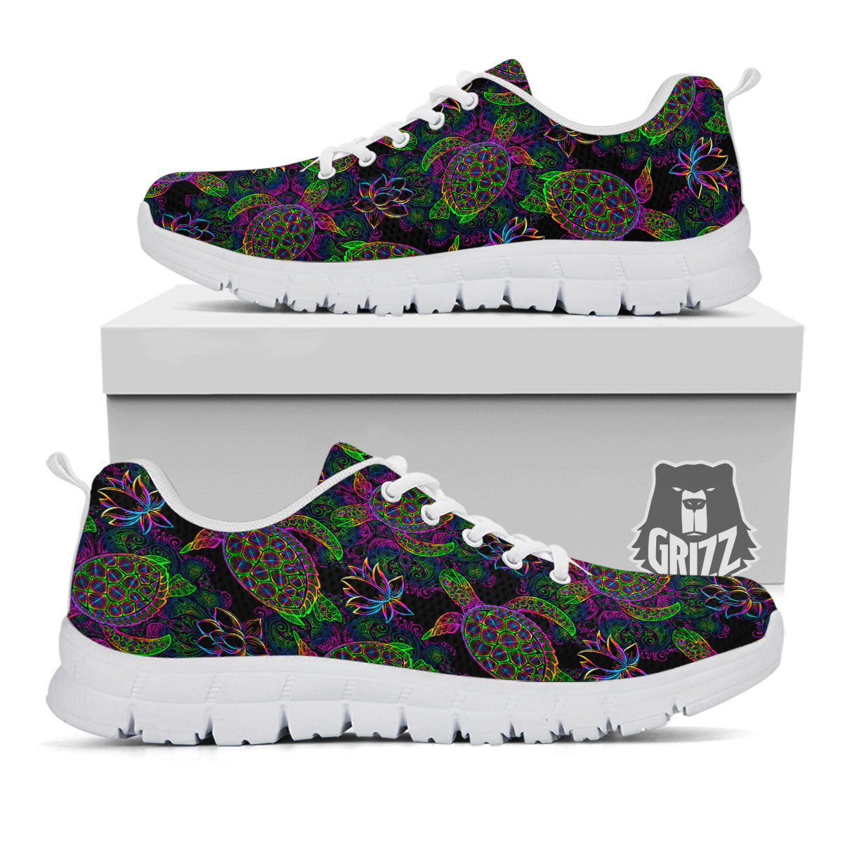 Turtle Sea Psychedelic Print Pattern White Sneaker-grizzshop