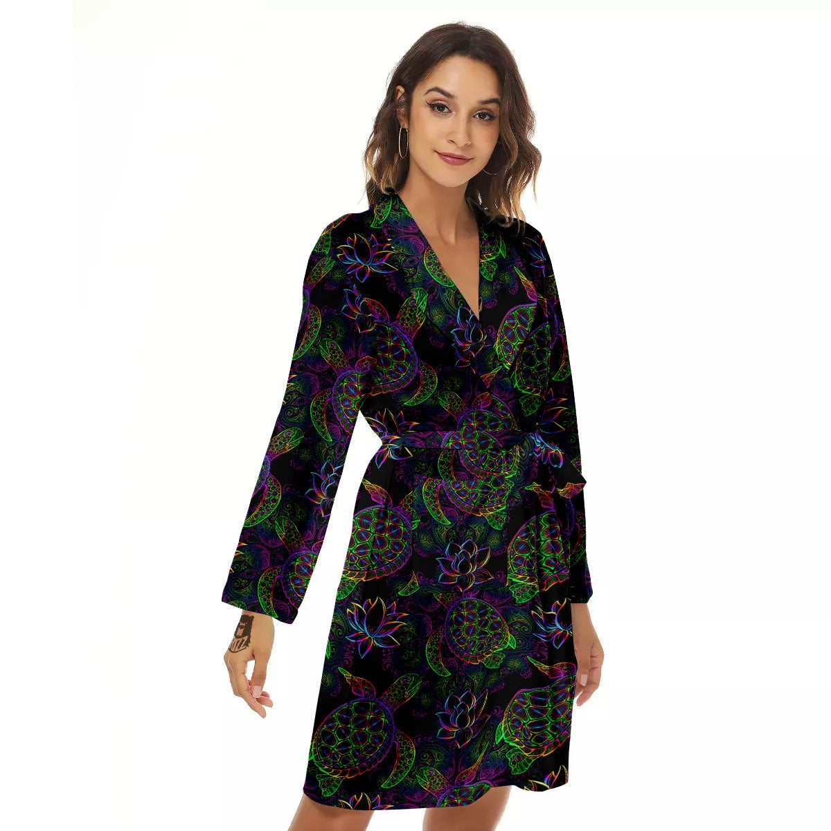 Turtle Sea Psychedelic Print Pattern Women's Robe-grizzshop