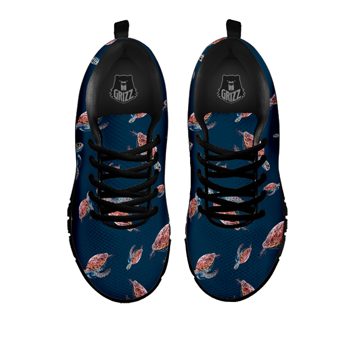 Turtle Watercolor Print Pattern Black Sneaker-grizzshop