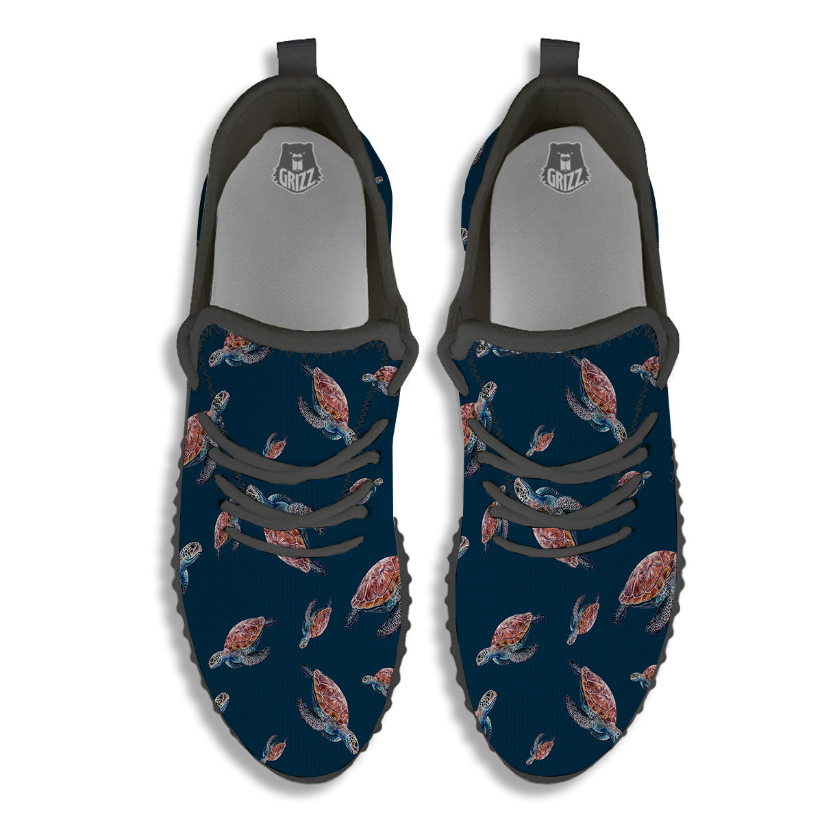 Turtle Watercolor Print Pattern Black Walking Shoes-grizzshop