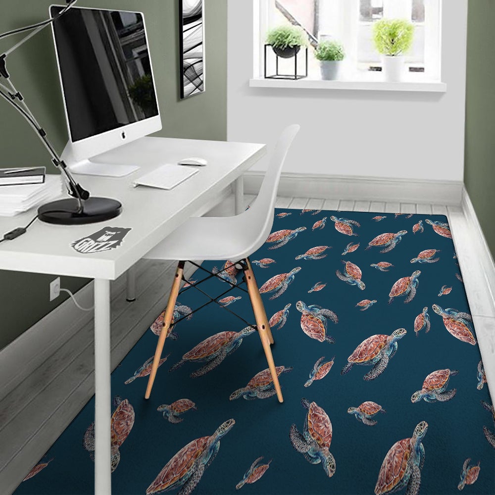 Turtle Watercolor Print Pattern Floor Mat-grizzshop