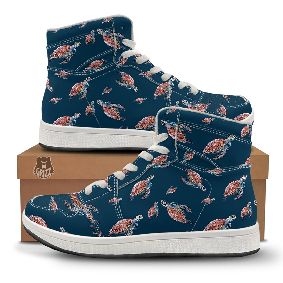 Turtle Watercolor Print Pattern High Top Sneakers-grizzshop