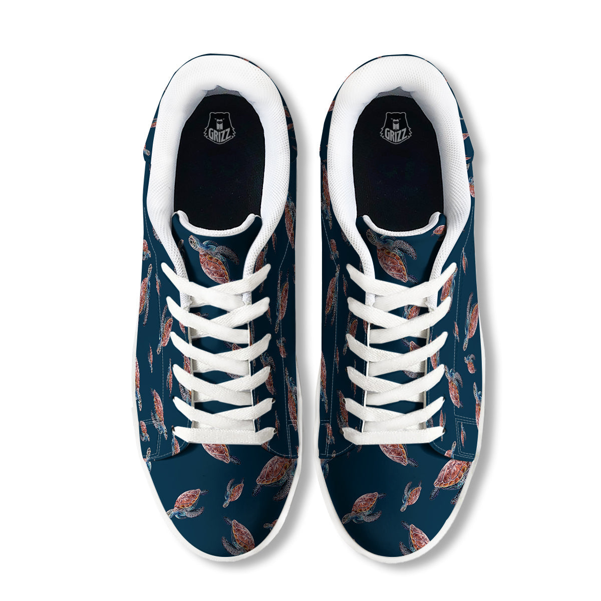 Turtle Watercolor Print Pattern White Low Top Sneakers-grizzshop