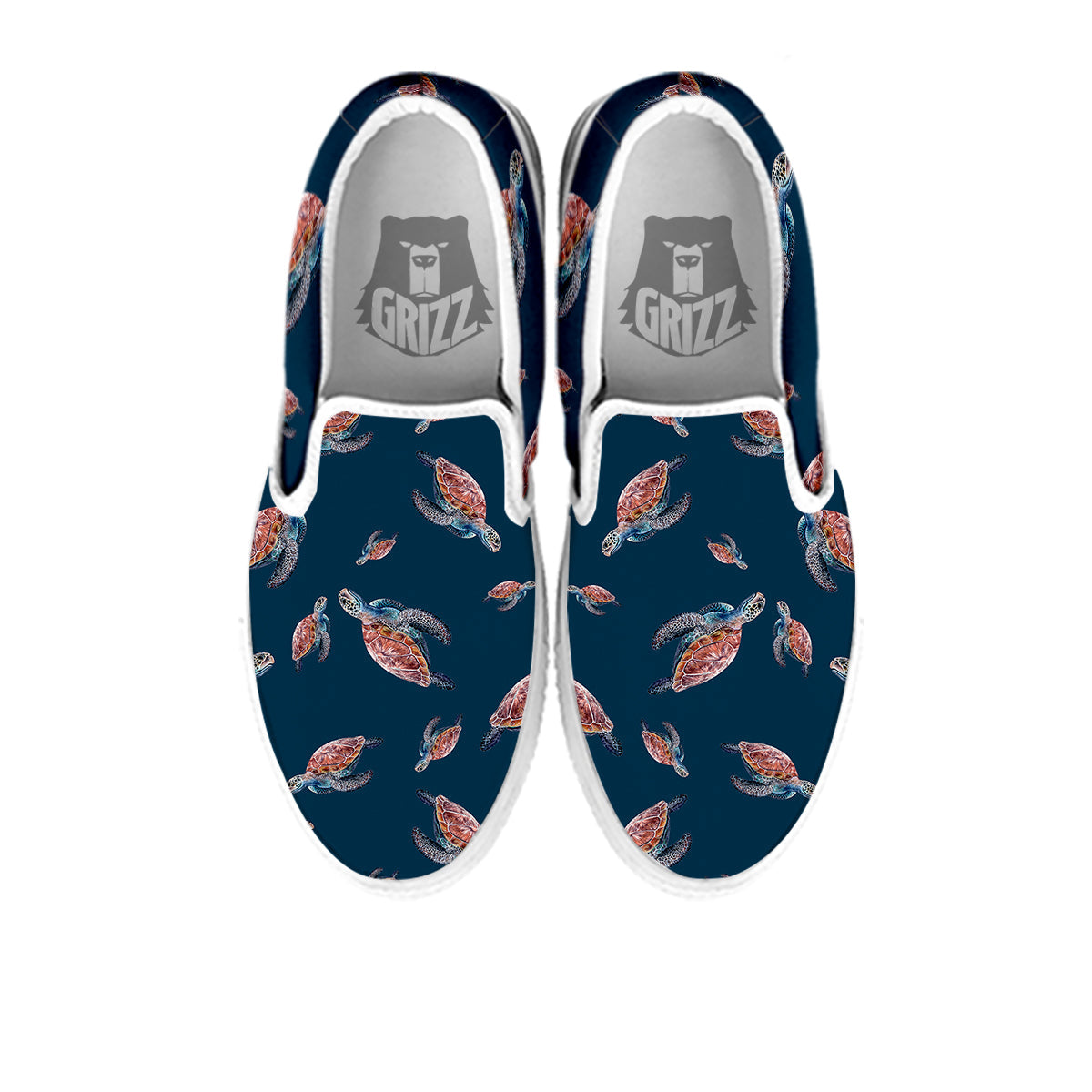 Turtle Watercolor Print Pattern White Slip On Shoes-grizzshop