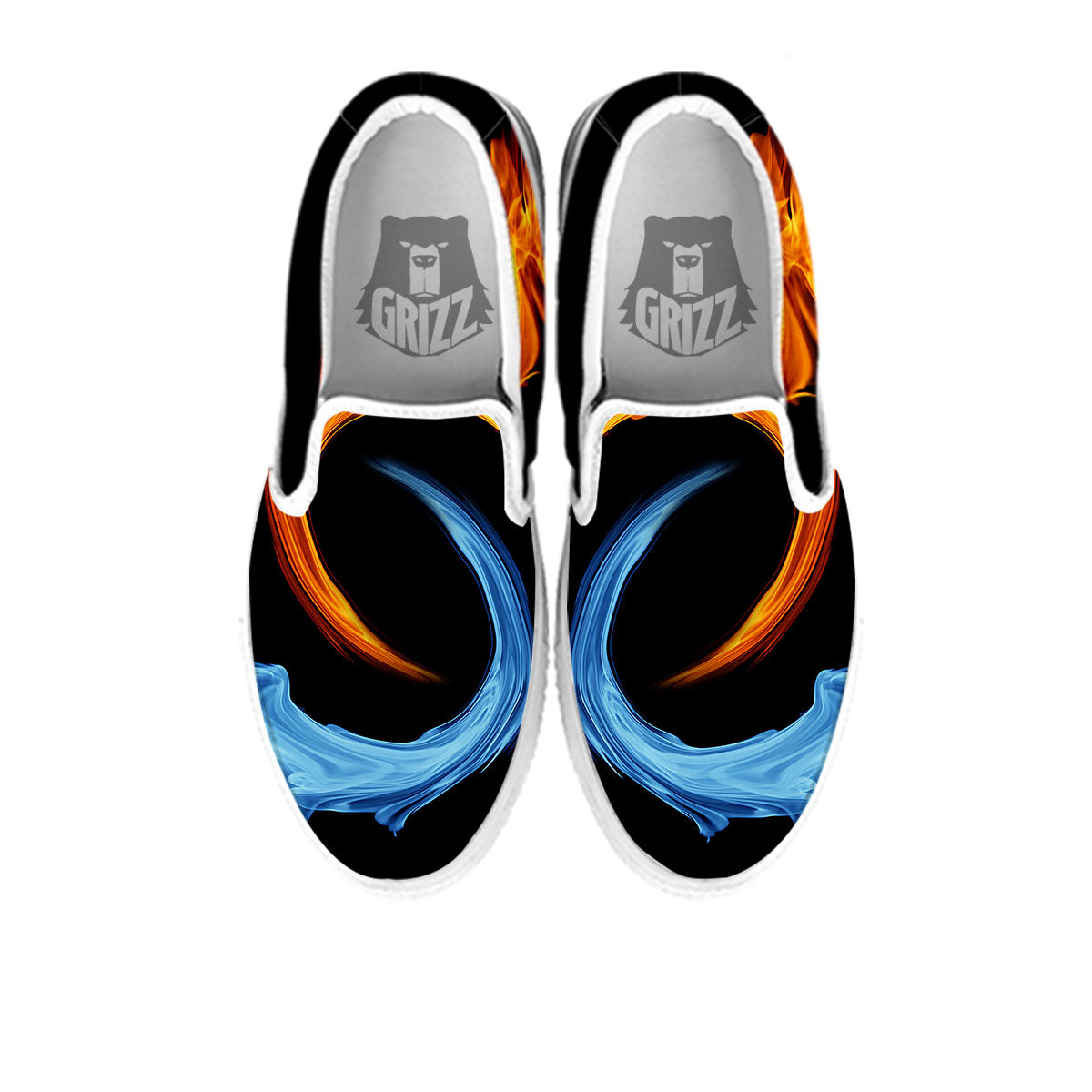 Twin Flame Blue And Red Print White Slip On Shoes-grizzshop