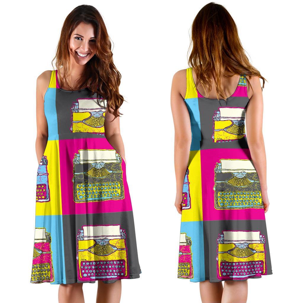 Typewriter Pattern Print Dress-grizzshop