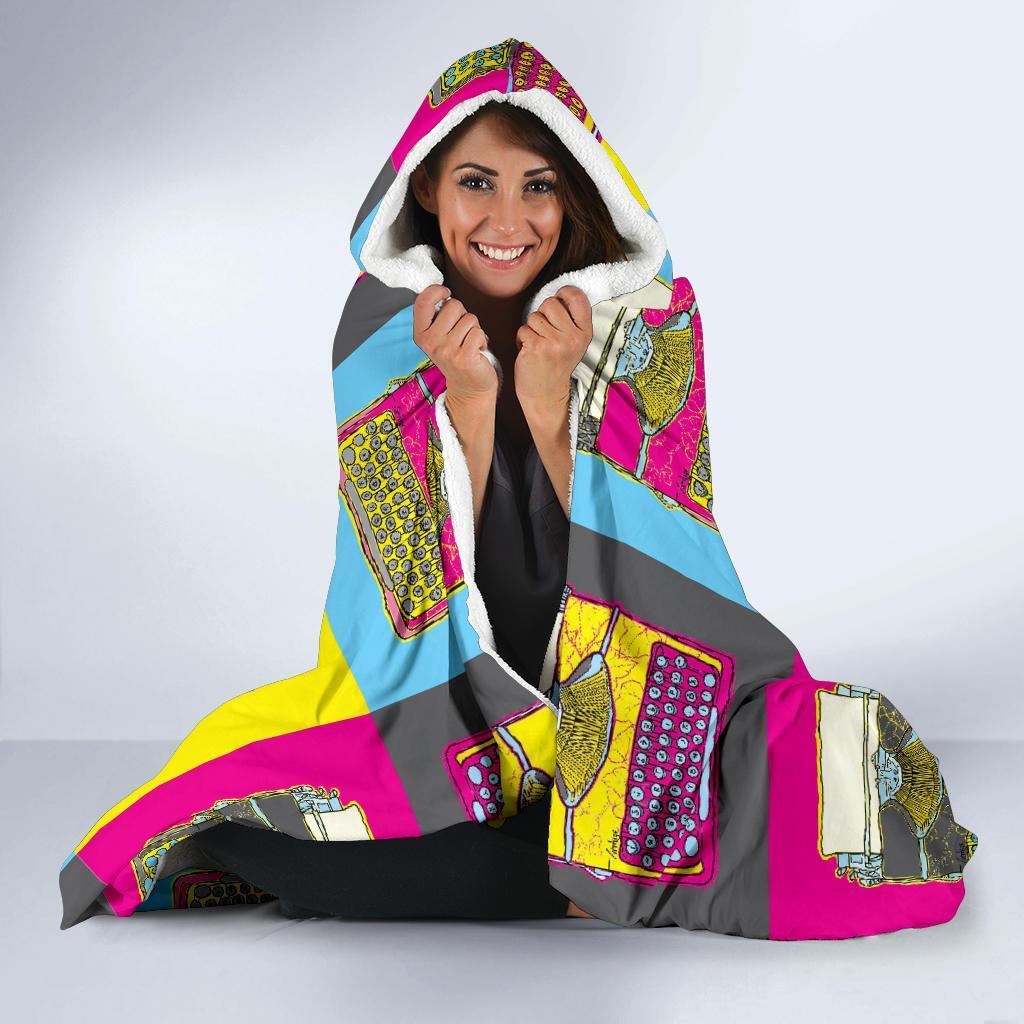Typewriter Pattern Print Hooded Blanket-grizzshop
