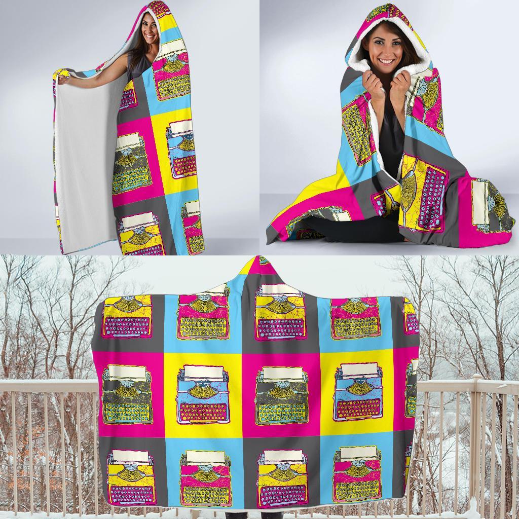 Typewriter Pattern Print Hooded Blanket-grizzshop