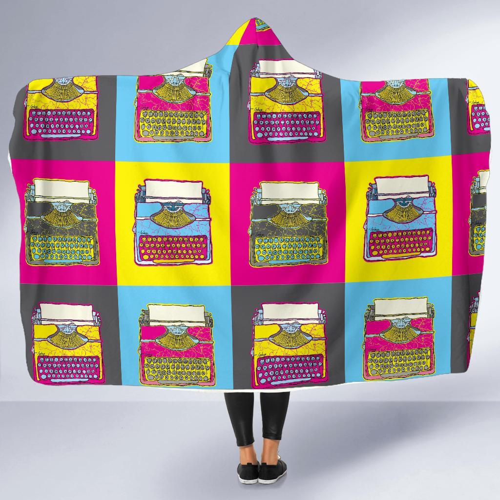 Typewriter Pattern Print Hooded Blanket-grizzshop