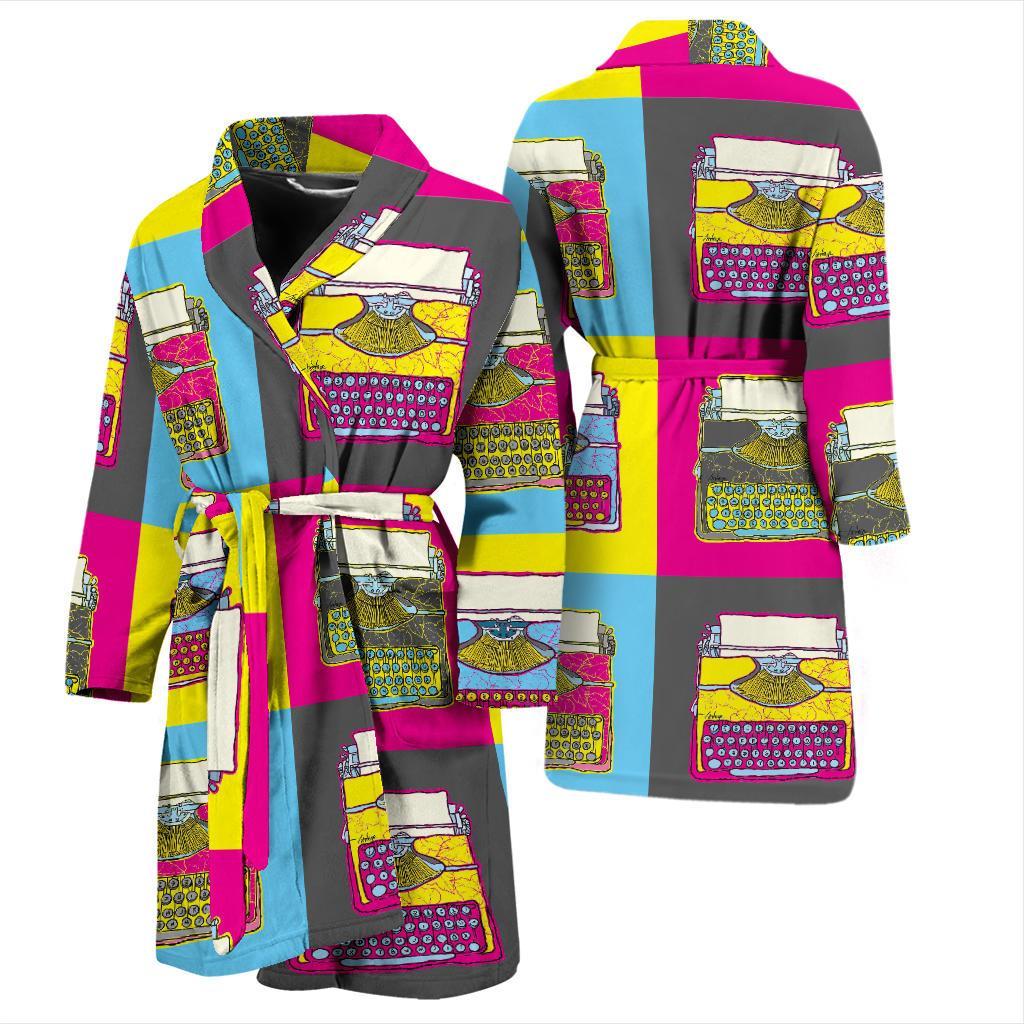 Typewriter Pattern Print Men Long Robe-grizzshop