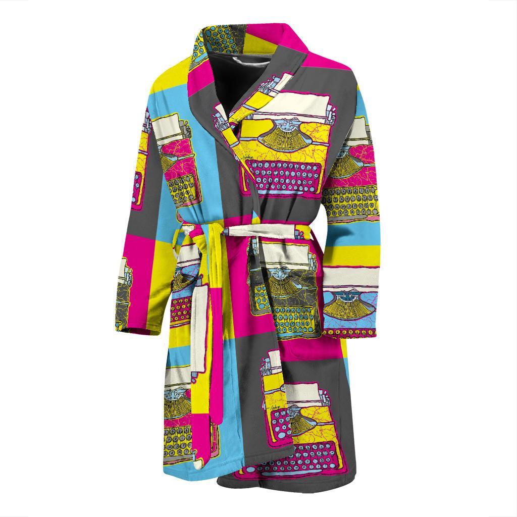 Typewriter Pattern Print Men Long Robe-grizzshop