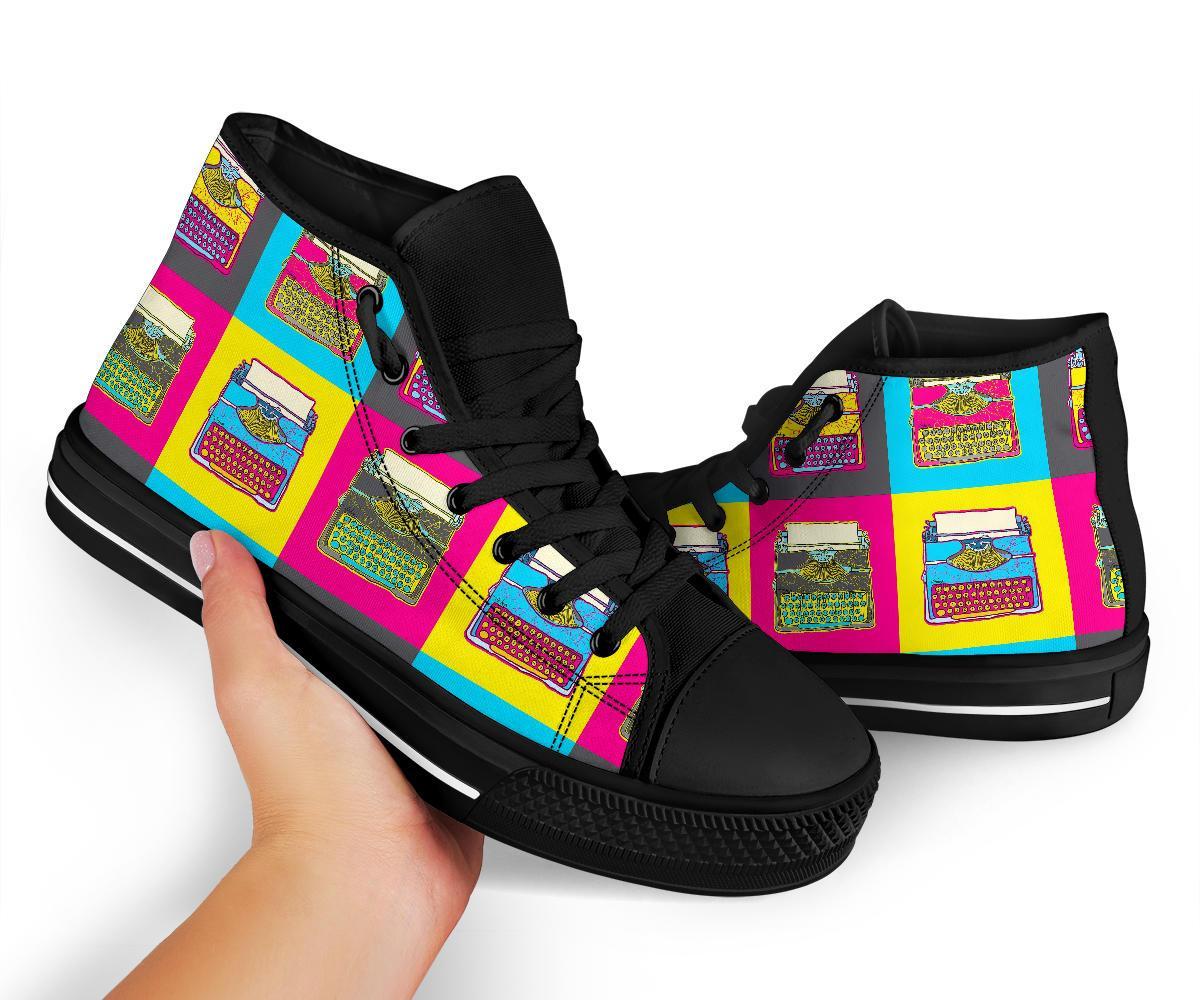 Typewriter Pattern Print Men Women's High Top Shoes-grizzshop