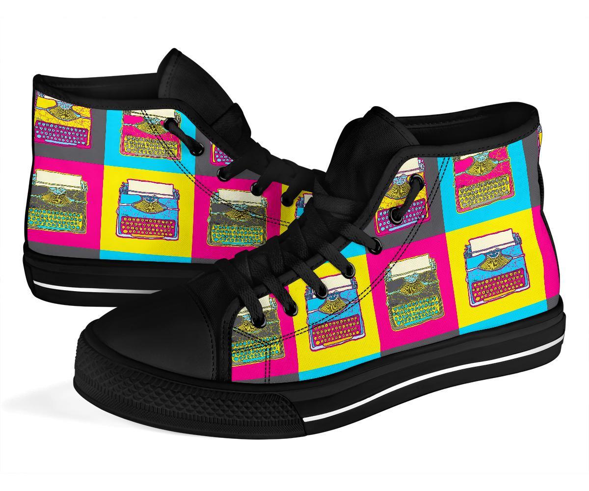 Typewriter Pattern Print Men Women's High Top Shoes-grizzshop