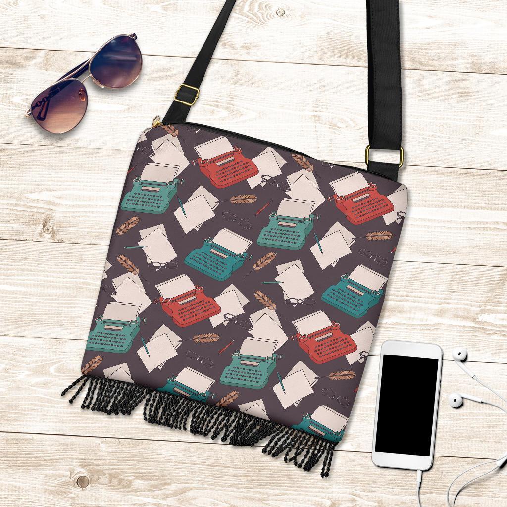 Typewriter Print Pattern Crossbody Bags-grizzshop