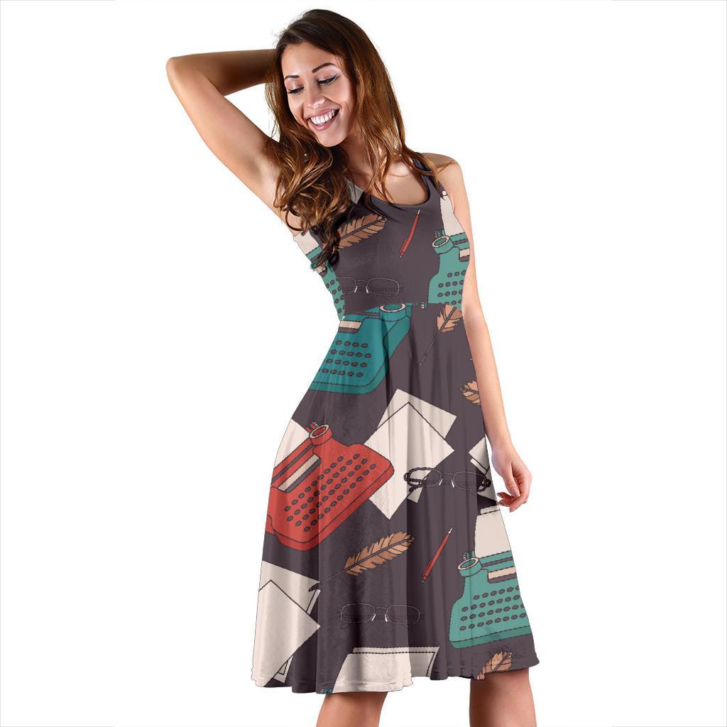 Typewriter Print Pattern Dress-grizzshop