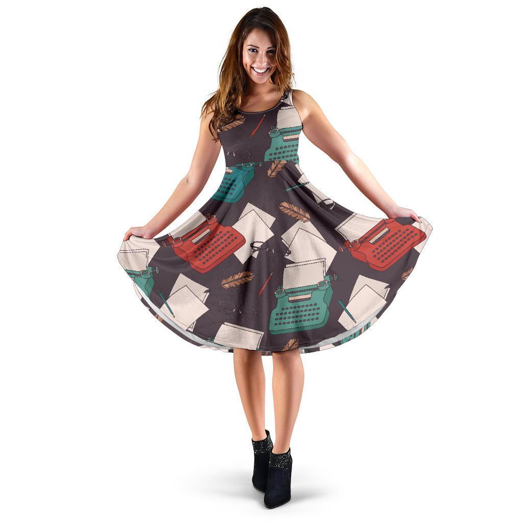 Typewriter Print Pattern Dress-grizzshop