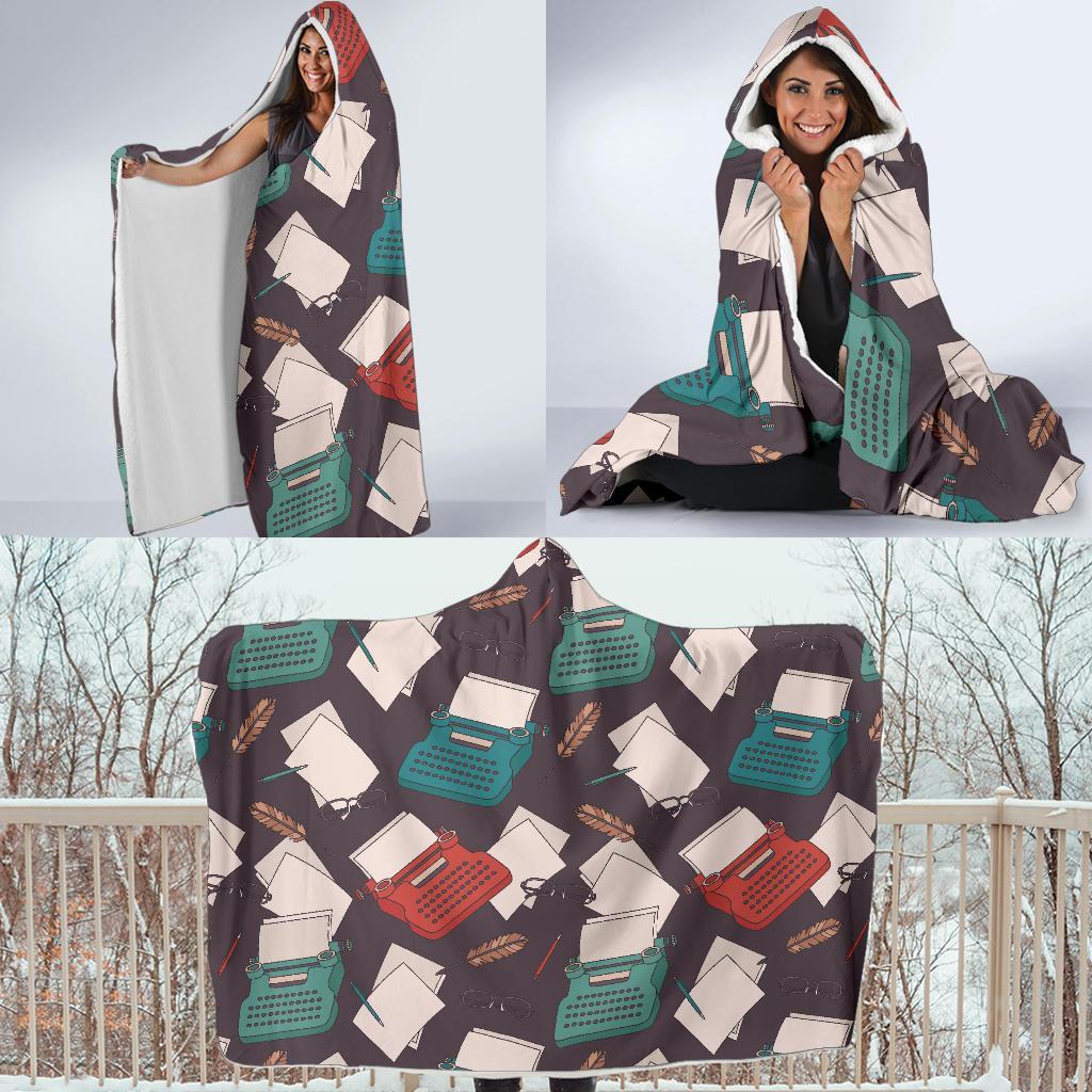 Typewriter Print Pattern Hooded Blanket-grizzshop