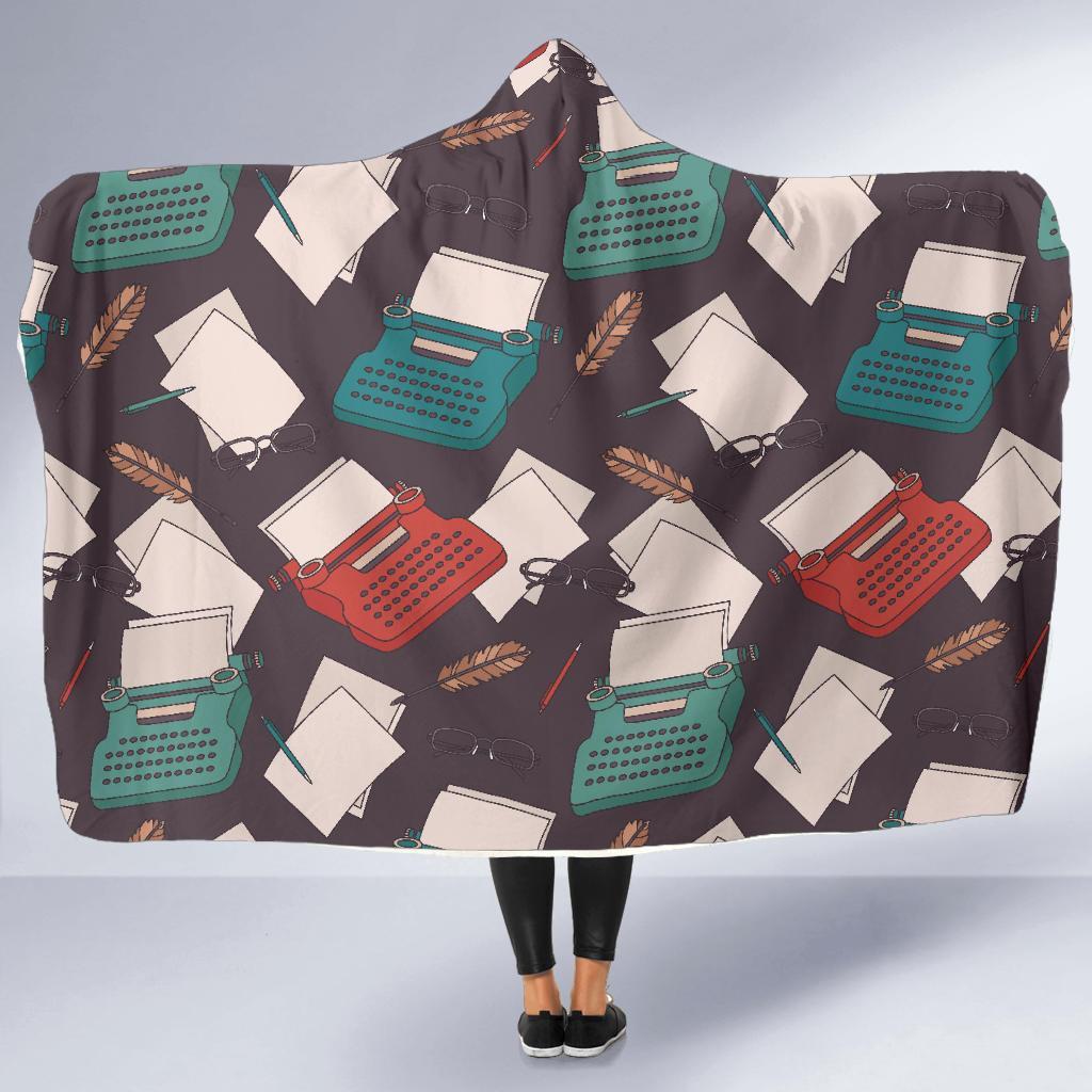 Typewriter Print Pattern Hooded Blanket-grizzshop
