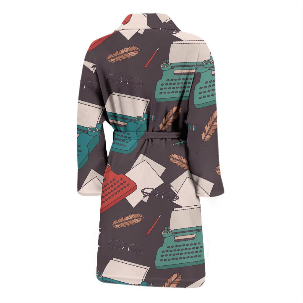 Typewriter Print Pattern Men Long Robe-grizzshop