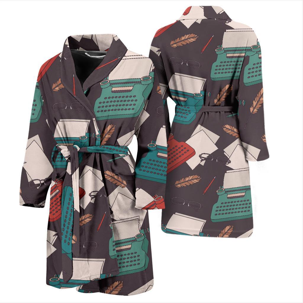 Typewriter Print Pattern Men Long Robe-grizzshop