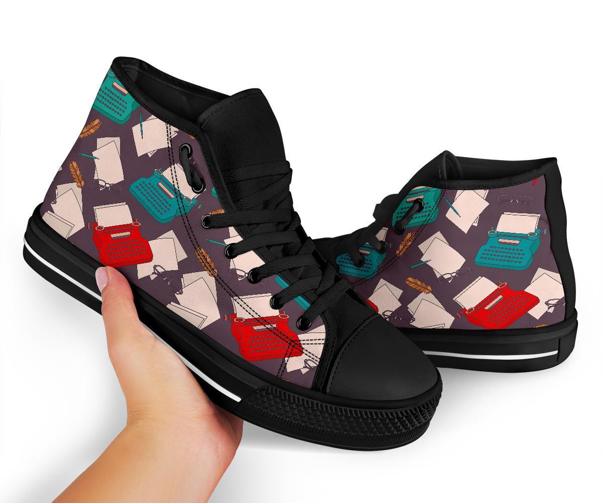Typewriter Print Pattern Men Women's High Top Shoes-grizzshop