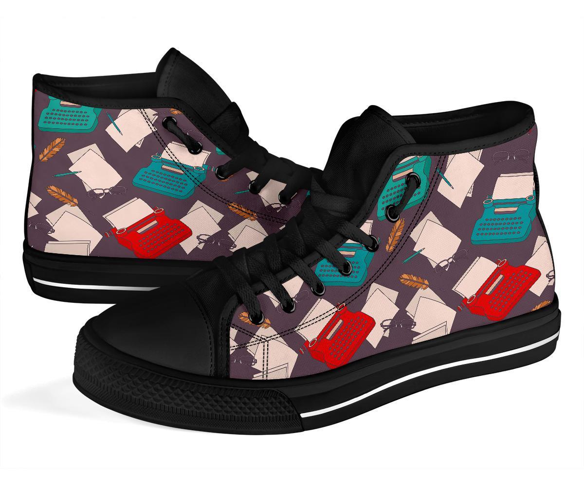 Typewriter Print Pattern Men Women's High Top Shoes-grizzshop