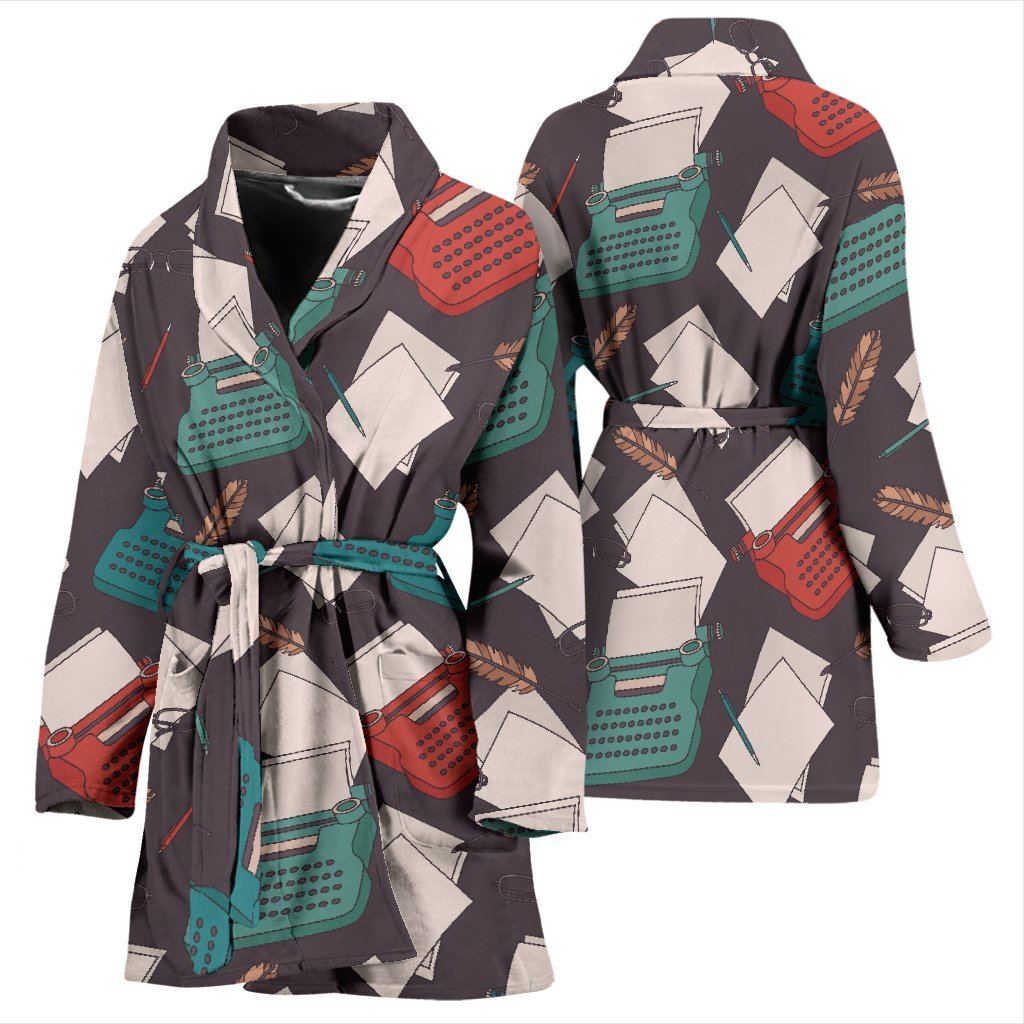Typewriter Print Pattern Print Women Long Robe-grizzshop