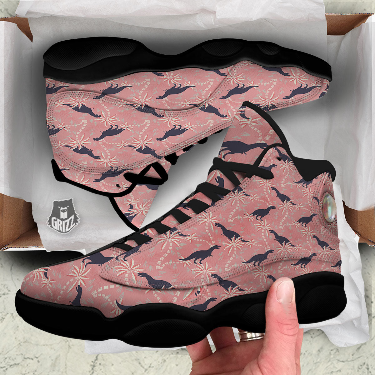 Tyrannosaurus Fossil Print Pattern Black Basketball Shoes-grizzshop