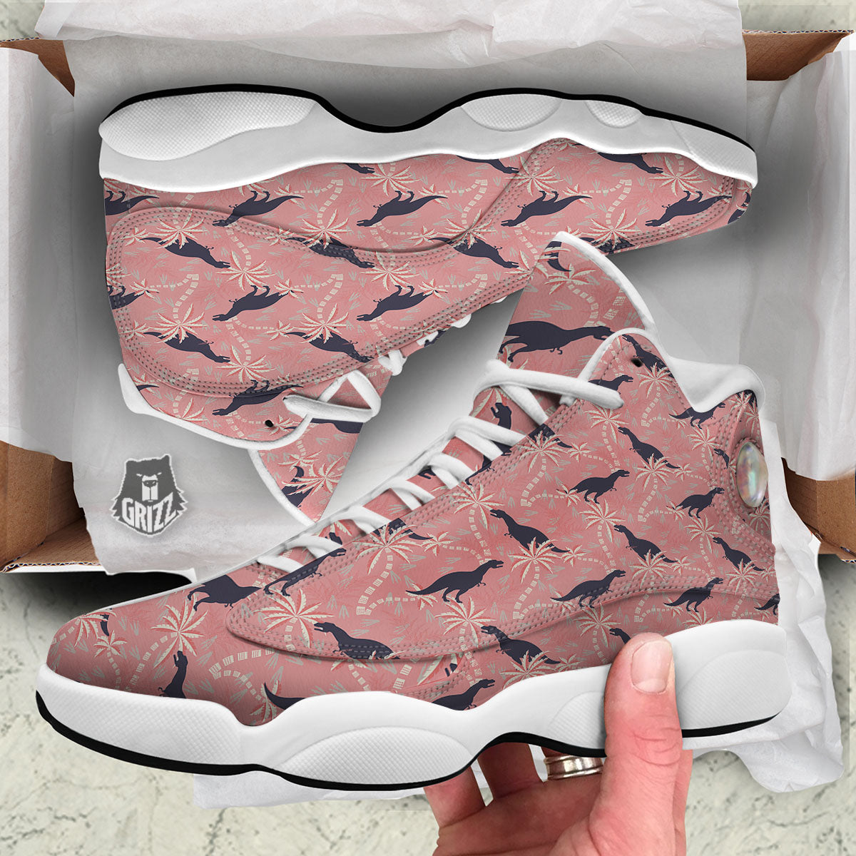 Tyrannosaurus Fossil Print Pattern White Basketball Shoes-grizzshop