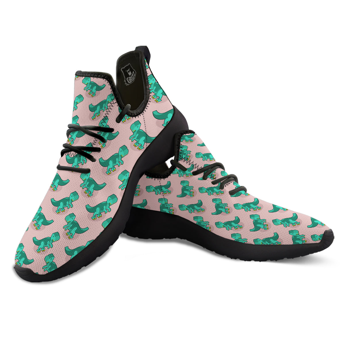 Tyrannosaurus Isometric Print Pattern Black Athletic Shoes-grizzshop