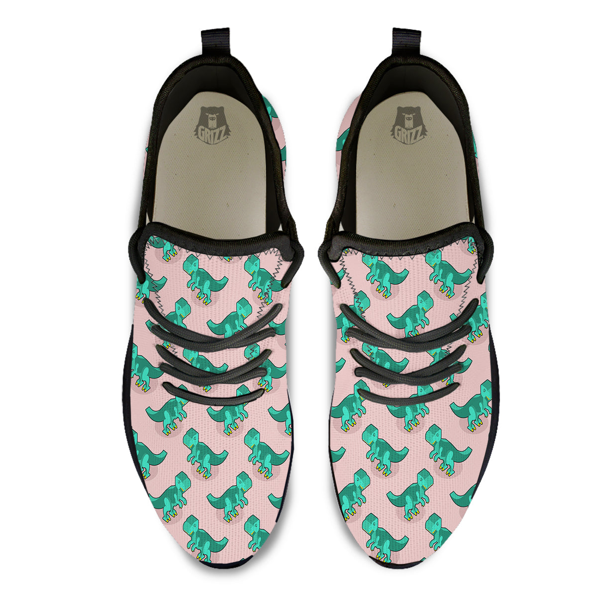 Tyrannosaurus Isometric Print Pattern Black Athletic Shoes-grizzshop