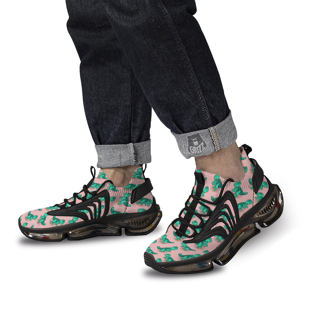 Tyrannosaurus Isometric Print Pattern Black Gym Shoes-grizzshop