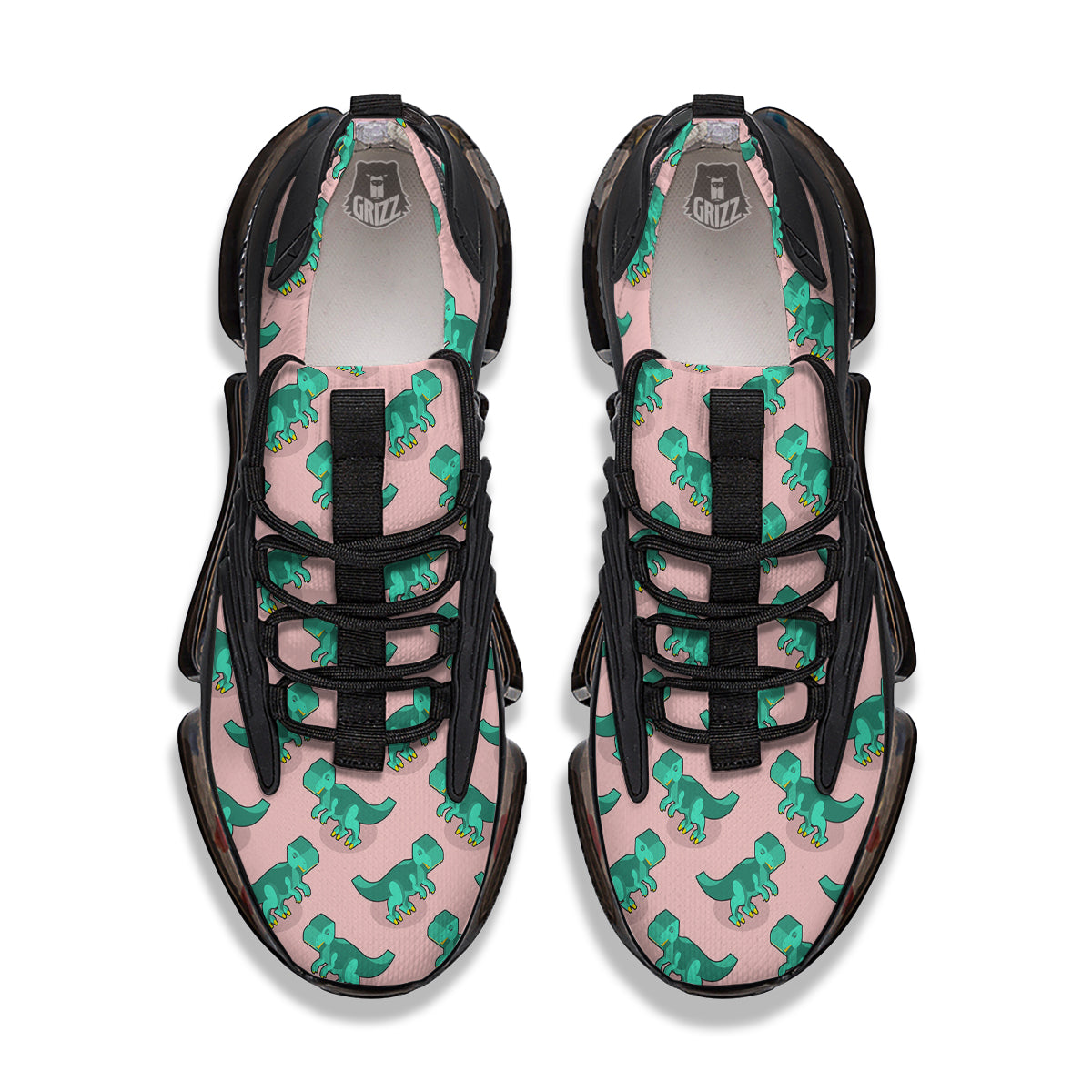 Tyrannosaurus Isometric Print Pattern Black Gym Shoes-grizzshop