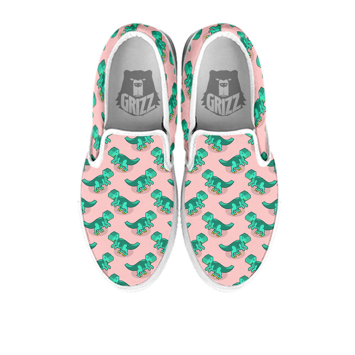 Tyrannosaurus Isometric Print Pattern White Slip On Shoes-grizzshop