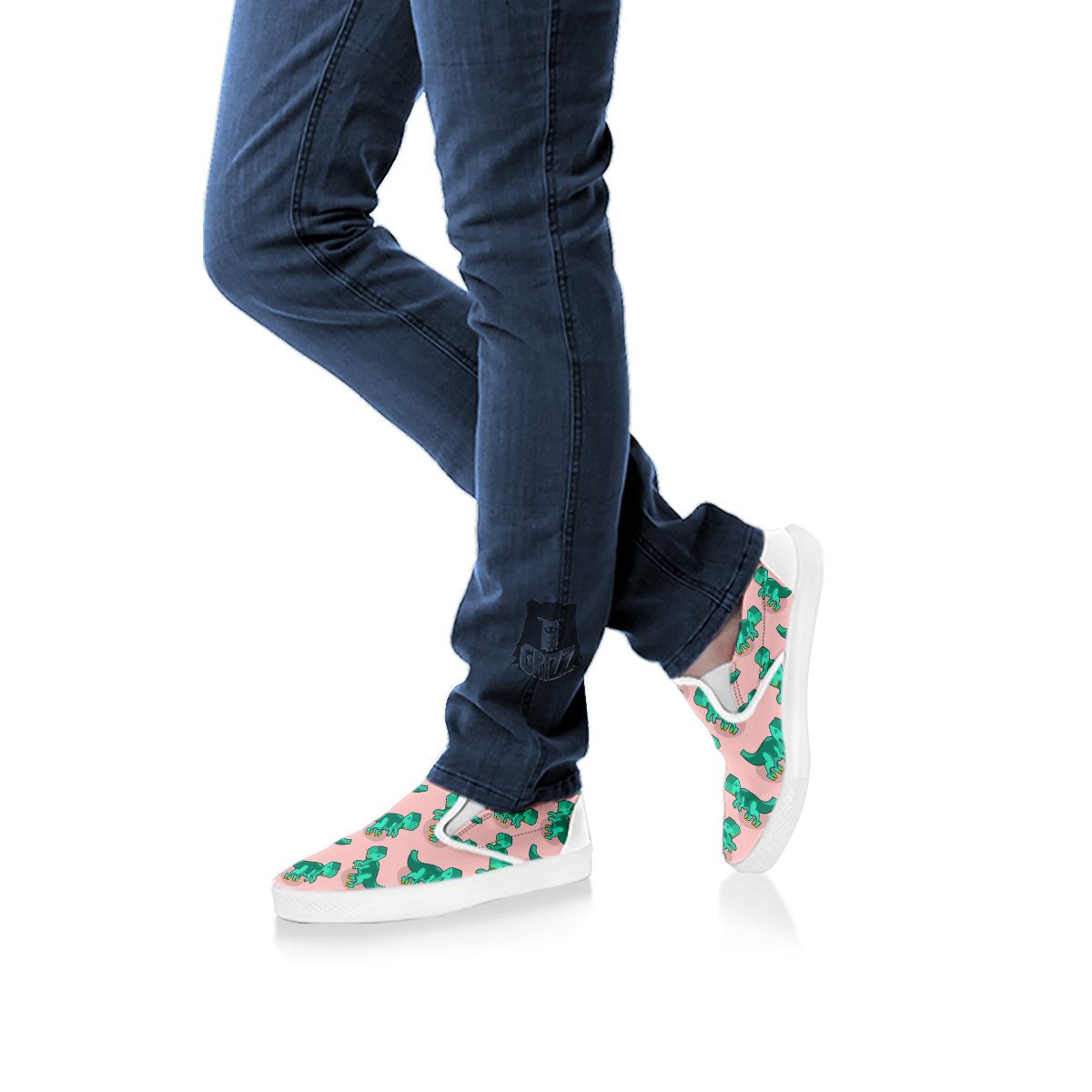 Tyrannosaurus Isometric Print Pattern White Slip On Shoes-grizzshop