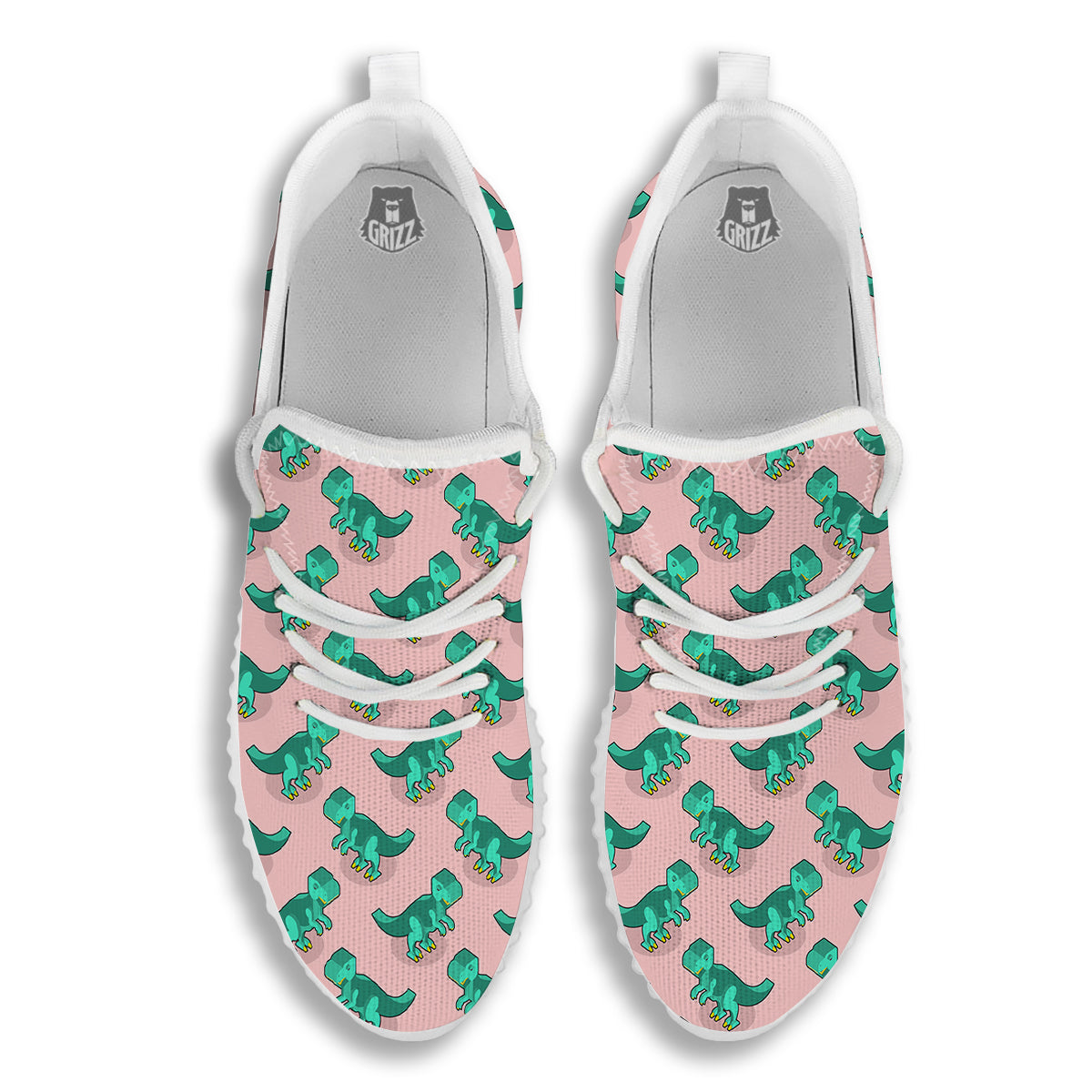 Tyrannosaurus Isometric Print Pattern White Walking Shoes-grizzshop